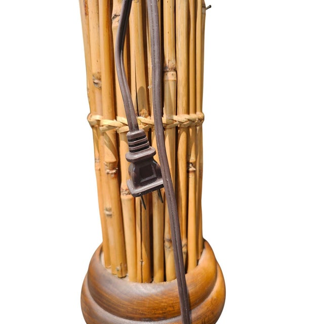 1970s Vintage Coastal Tan Boho Coastal Rattan Tiki Floor Lamp For Sale - Image 5 of 6