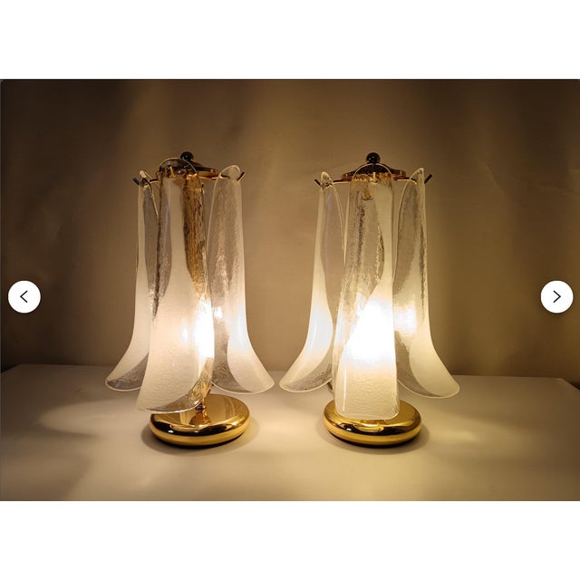 Metal Mid-Century Modern Hollywood Regency Murano Glass and Gilded Brass Table Lamps, 1980s, Set of 2 For Sale - Image 7 of 10