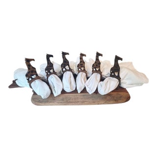 Vintage Hand-Carved Wood Giraffe Napkin Rings, Set of 6 For Sale