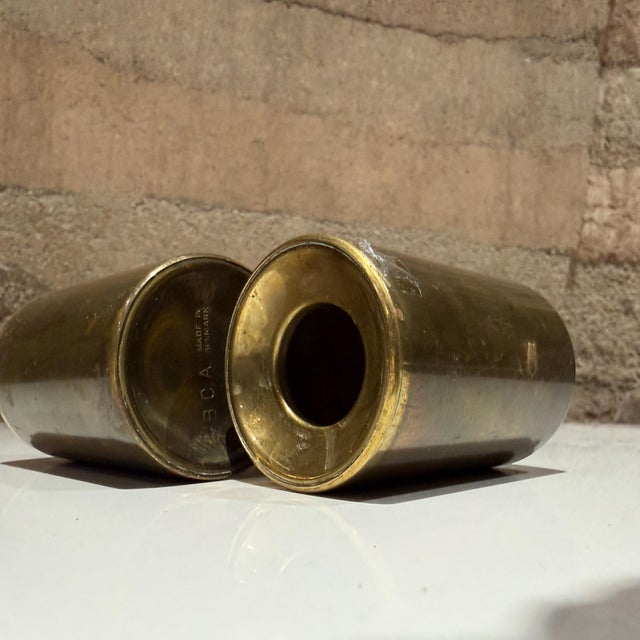 Brass b.c.a. Brass Candle Holders or Oil Lamps From Denmark Mid-Century Modern For Sale - Image 8 of 11