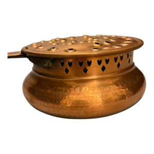 Antique Copper Bed Warmer With Perforated Lid and Iron Handle