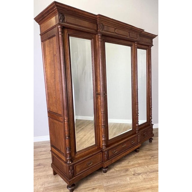 Antique French Carved Oak 3-Door Armoire For Sale - Image 3 of 18
