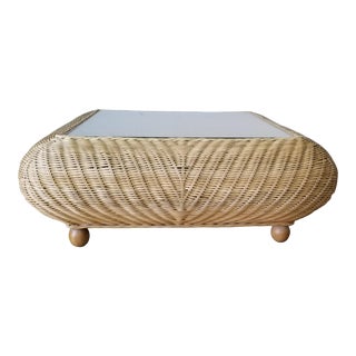Vintage Organic Boho Chic Woven Wicker Squared Coffee Table For Sale