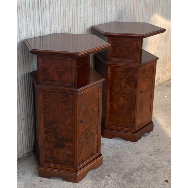 Italian 1900s Italian Hexagonal Pedestal Pilar Maple Cupboards End Tables - a Pair For Sale - Image 3 of 13