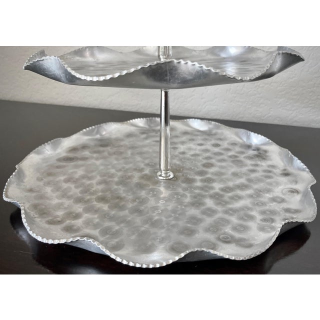 Mid 20th-Century Hand Forged Aluminum “Atomic” Swirl Design Three-Tier Centerpiece Tray For Sale - Image 12 of 18