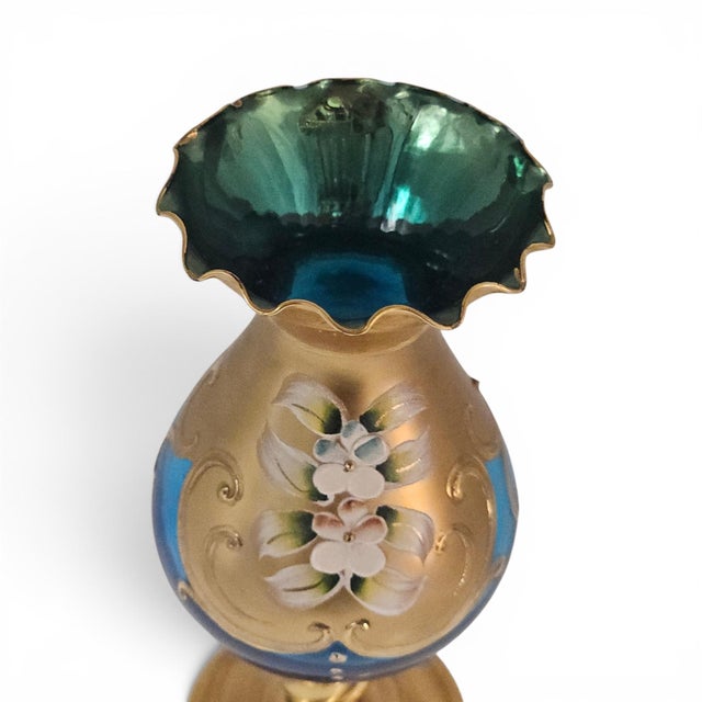 Mid-Century Venetian Hand-Blown Art Glass Cabinet Vase With Tre Fuochi Enamel 6" For Sale In San Francisco - Image 6 of 10