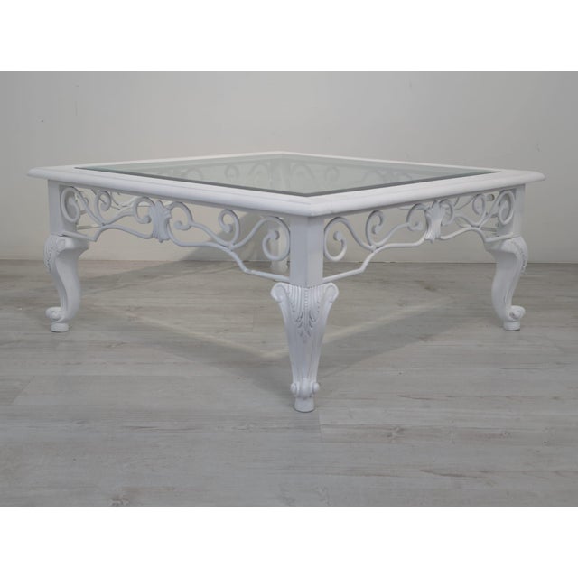 Metal Baroque Whitewashed Coffee Table with Beveled Glass For Sale - Image 7 of 11
