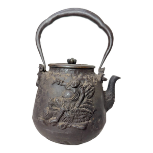 Rare Antique 1800's Japanese Meiji Tetsubin Seijudo Iron Tea Pot Kettle W/ Cover