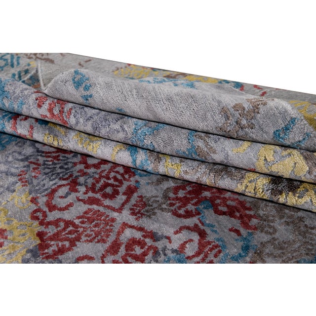 21st Century Modern Abstract Wool and Silk Indian Rug For Sale In New York - Image 6 of 13