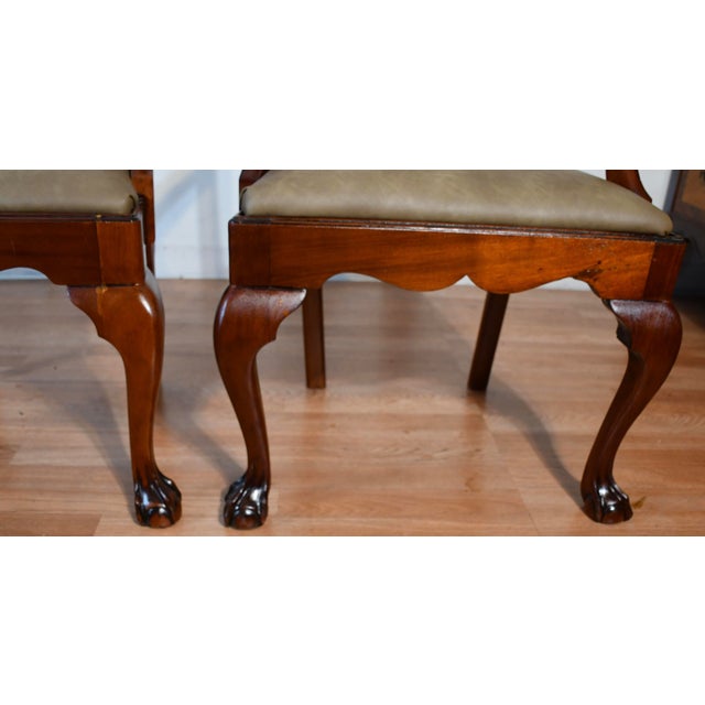 1920 Antique English Chippendale Solid Mahogany Set of Six Dining Chairs Leather Seats For Sale - Image 11 of 17