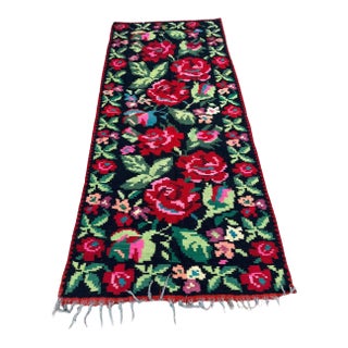 Authentic Balkan Handpicked Runner Kilim, 1960s Handwoven Wool Runner With Vegetable Dyes For Sale