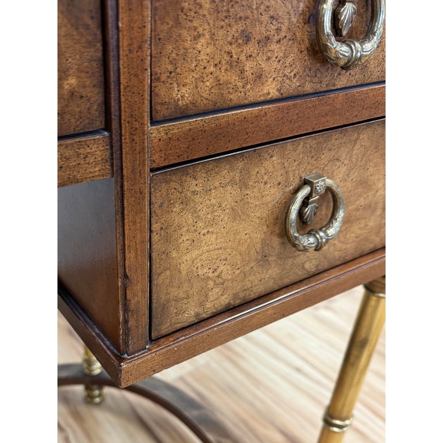 Vintage Sligh-Lowry Burl Wood Leather Top Demilune Desk W/ Brass Legs For Sale - Image 11 of 12