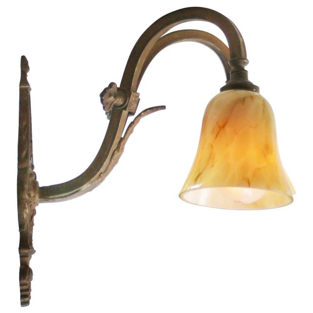 French Empire Brass & Yellow Marble Glass Sconce For Sale - Image 5 of 7