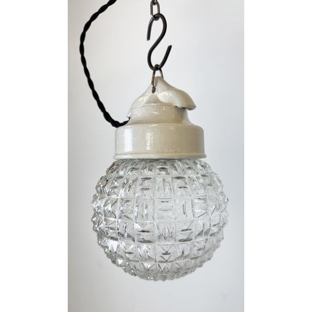 Glass Vintage White Porcelain Pendant Light, 1970s For Sale - Image 7 of 16