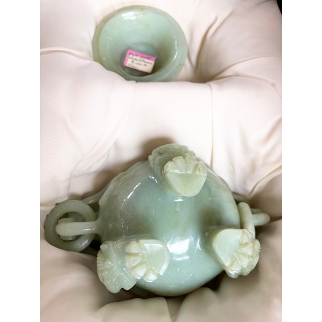 Antique Chinese Qing Dynasty Celadon Jade Incense Burner With Stand & Case 1910 For Sale - Image 10 of 12