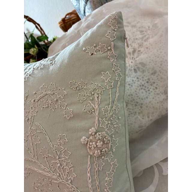 2010s Vintage Tahari Home Embroidered Throw Pillow 15” X 15” Mint Green For Sale - Image 5 of 12