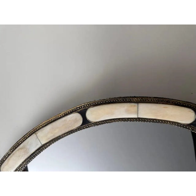 Art Deco Style Handmade White & Black With Brass Inlay Round Mirror, a Pair For Sale - Image 4 of 11