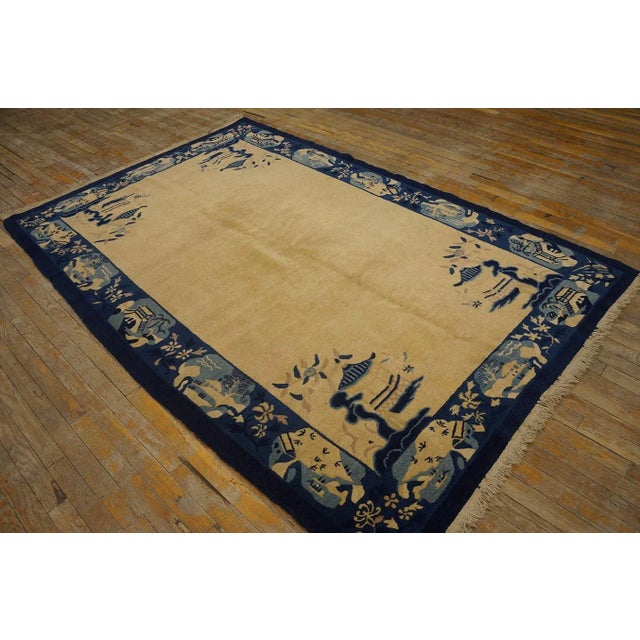 Contemporary 1920s Beige Open Field Traditional Antique Chinese Peking Carpet 5' X 7'10" Wool Knoted Rug For Sale - Image 3 of 9
