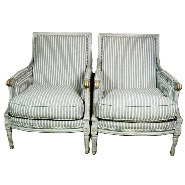 French Louis XVI Style Bergeres, a Pair For Sale - Image 3 of 12