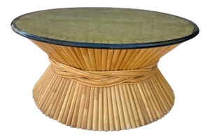 Vintage Kreiss Collection Sheaf of Wheat Rattan Coffee Table