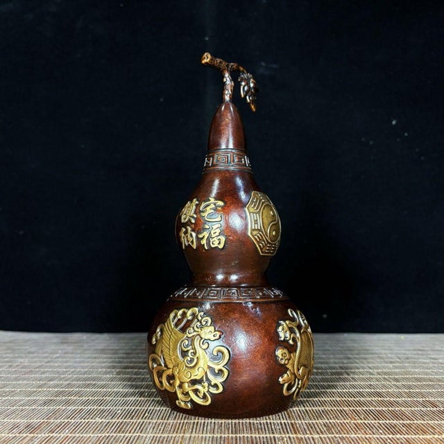 Gilt Bronze Wu Lou Gourd With Bagua Motif - Chinese Feng Shui Object For Sale In Los Angeles - Image 6 of 9