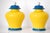 French Yellow and Cobalt Blue Glazed Ceramic Table Lamps, 20th Century, Set of 2 For Sale - Image 6 of 11