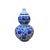 This is an oriental Chinese gourd shape vase with a white base and blue color oriental flower graphics. Dimensions: Dia 7"...