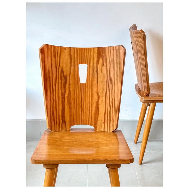 Mid-Century Modern Set of Vintage Brutalist Pine Dining Chairs, in the style of Goran Malmvall, 1960s For Sale - Image 3 of 18
