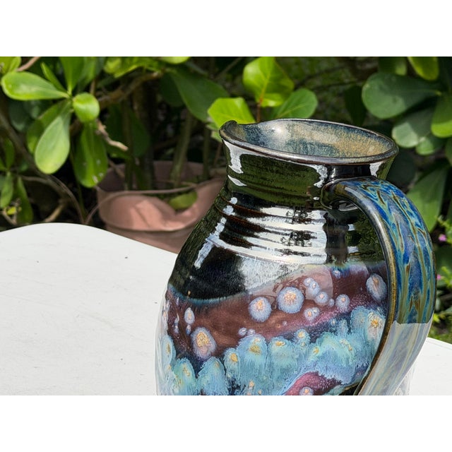 Ceramic Vintage Signed Studio Pottery Crystalline Glazed Art Pitcher For Sale - Image 7 of 12