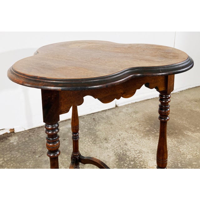 Vintage Walnut Turned Leg Cloverleaf Side Table For Sale - Image 9 of 12