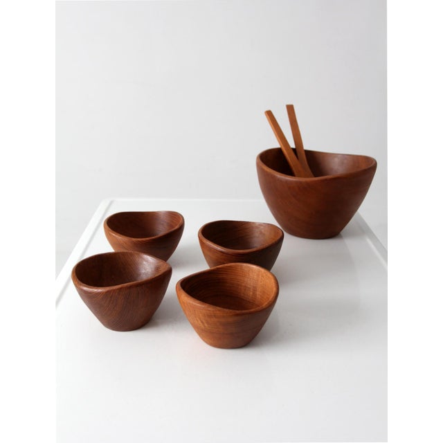 Mid 20th Century Teak Salad Bowl Set With Serving Utensils - 7 pcs For Sale - Image 11 of 18