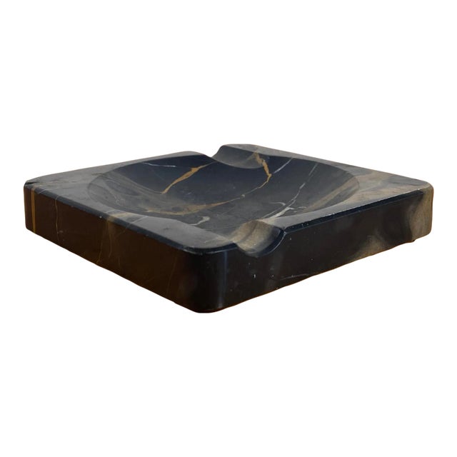 Italian Black, Brown and White Marble Ashtray or Vide-Poche Catchall, Circa 1970s For Sale