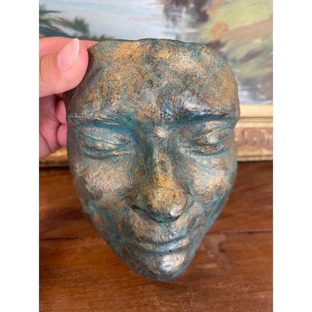 Patinated Bronze-Style Looking Ceramic Face Sculpture by Melinda, Signed 2008 For Sale - Image 4 of 9