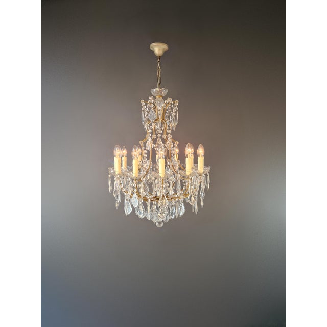1930s Antique Elegant French-Italian Crystal Chandelier Louis XVI Style Restored For Sale - Image 5 of 15
