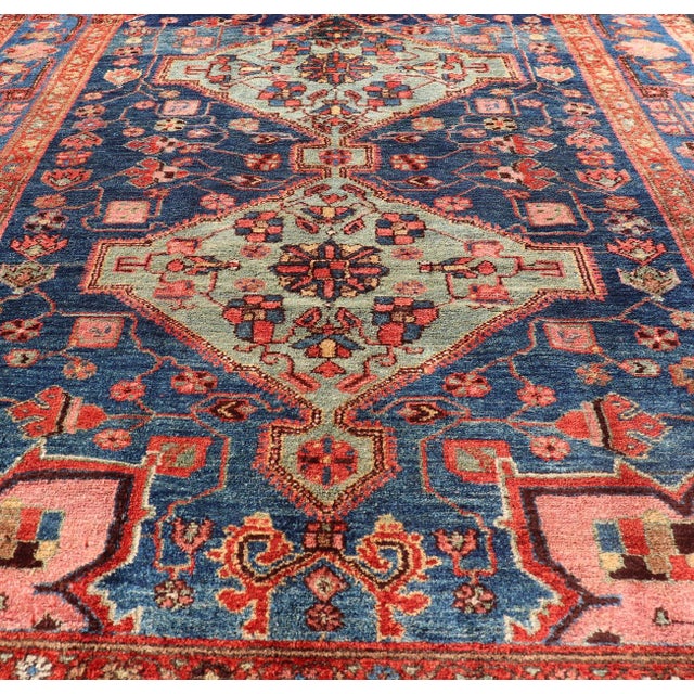 Antique Persian Karajeh Rug With Geometric Medallions in Green, Blue, and Red 5'2 X 7'10 For Sale In Atlanta - Image 6 of 14