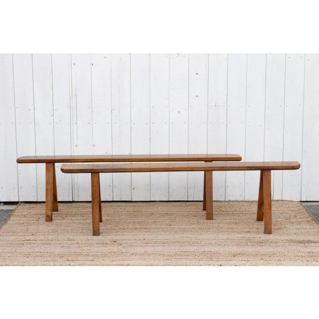 Pair of Antique French Fruitwood Benches For Sale - Image 4 of 13