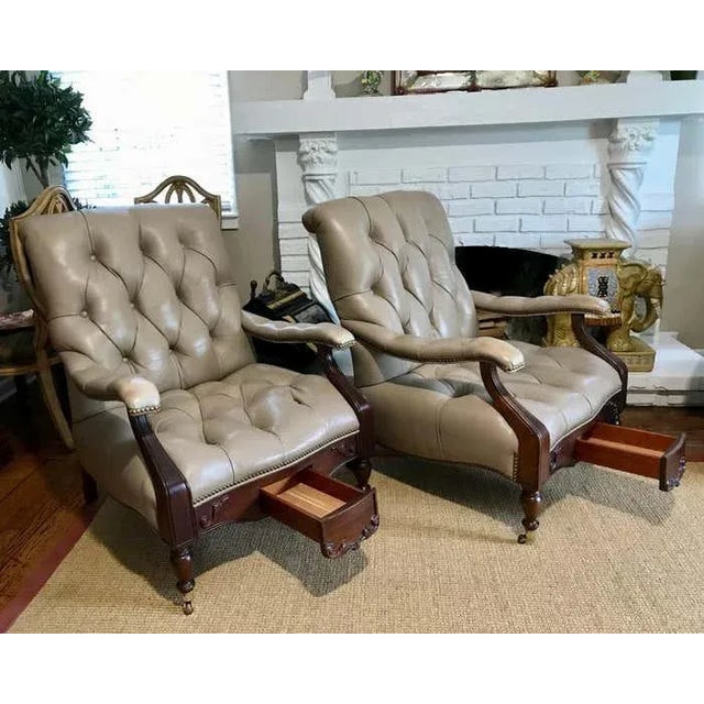 1990s Pair of Hancock & Moore Leather Cigar Chairs For Sale In West Palm - Image 6 of 12