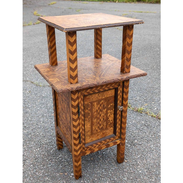 American 19th or 20th Century American Folk Art Marquetry Etagere Table Stand For Sale - Image 3 of 16