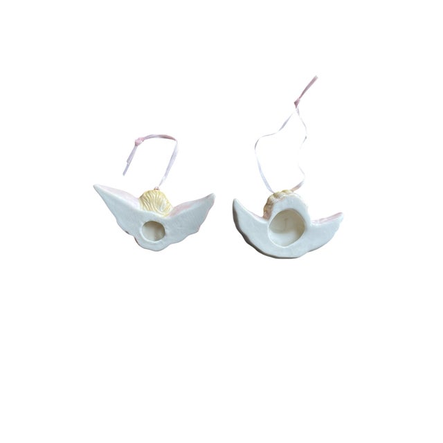 1980s Vintage European Porcelain Cherub Christmas/Holiday Ornament- Set of 2 For Sale - Image 5 of 6