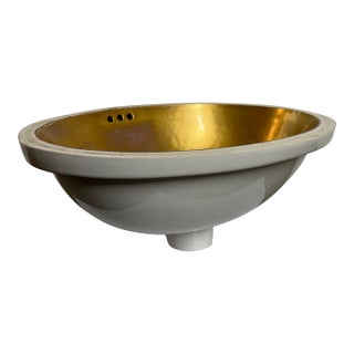 Vintage Sherle Wagner Italian Porcelain Undermount Sink With Gold Interior For Sale