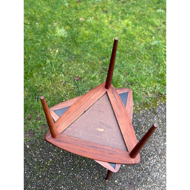 1960s Set of 2 Walnut Attributed to Arthur Umanoff Guitar Pick Triangular Nesting Tables For Sale - Image 9 of 9