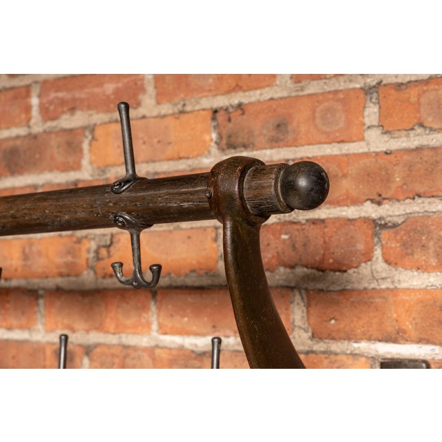 Early Two-Tier Wall Mounted Firehouse Coat Rack With Wood Rails For Sale In Chicago - Image 6 of 8