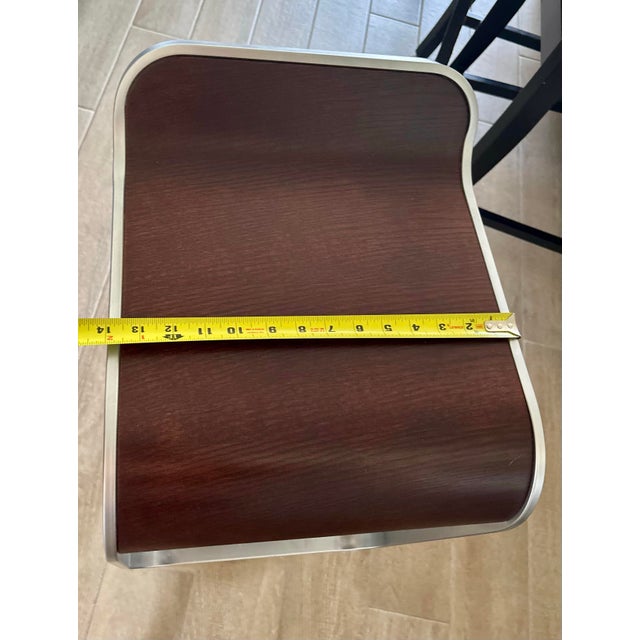 LaPalma Attributed to LaPalma Lem Piston Bar or Counter Stool Dark Stained Oak and Stainless Steel (2 Available) For Sale - Image 4 of 5