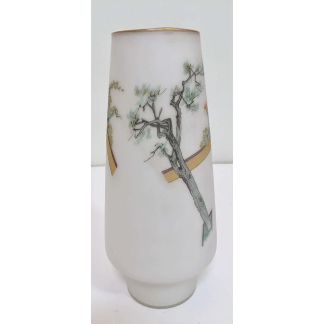 Japanese Opaline White Glass Vase Hand Painted with Geishas 1950s For Sale - Image 9 of 12