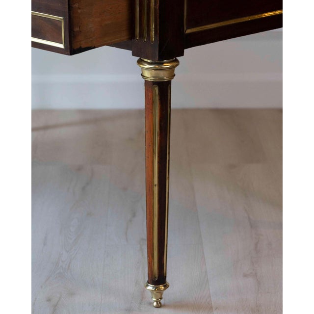 Louis XVI-Style Double-Sided Wood and Brass Bureau Plat with Leather Top For Sale - Image 12 of 13