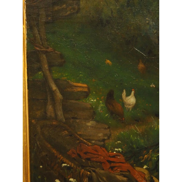 Antique Oil Painting, “Children Eating Cherries in the Garden”, 1880 For Sale - Image 9 of 12