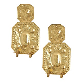 Large Mid-Century Baroque Brass Double-Arm Sconces, Set of 2 For Sale