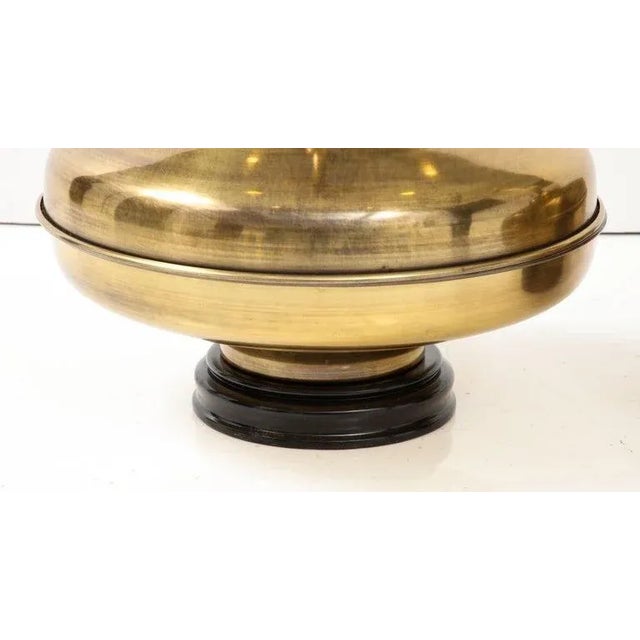 1970s 1970s Modern Oversized Brass Table Lamps with Wood Lacquer Base - A Pair For Sale - Image 5 of 12