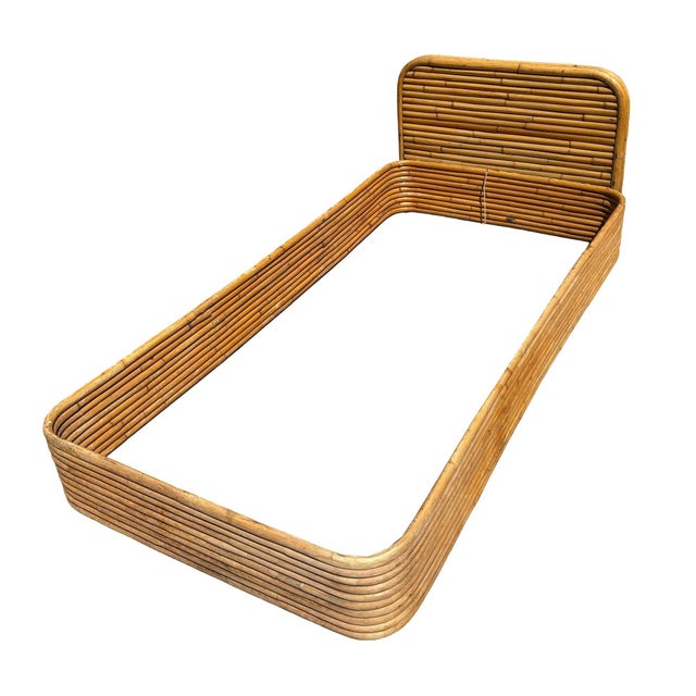 Mid-Century Modern Restored Paul Frankl Style Stacked Rattan Bed Single Size Bed Frame by Kane Kraft For Sale - Image 3 of 7