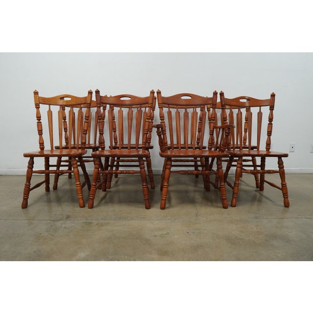 1970s Vintage Tell City Early American Colonial Solid Wood Dining Chairs (Set of 8) For Sale - Image 5 of 17